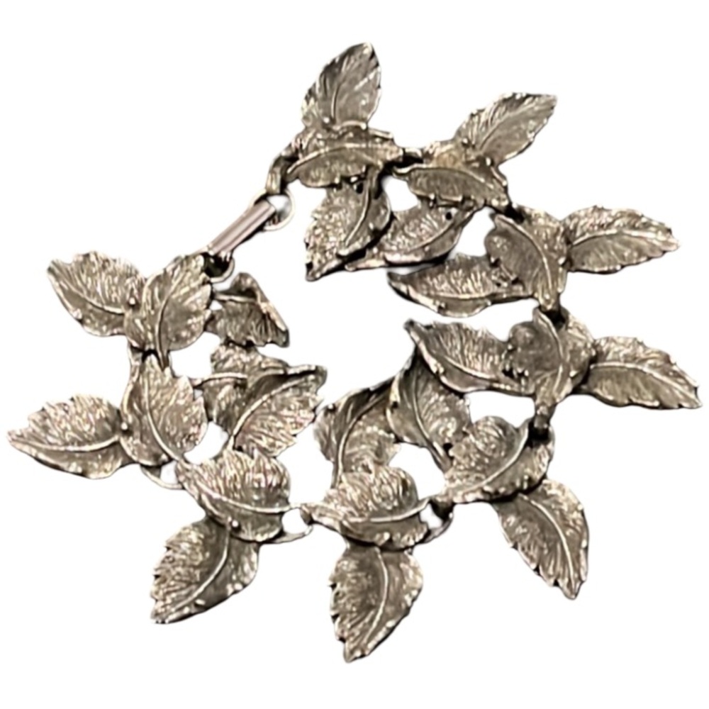 Vintage Whimsical Art amzsexkgg Silver Pewter Floral Leaf Link Bracelet